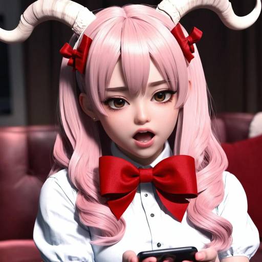 Anime Style Girl with Pink Hair and Horns