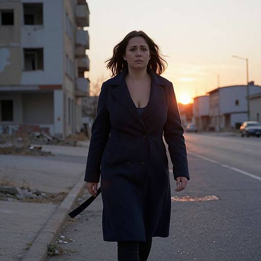 Sorrowful Woman Walking at Dusk