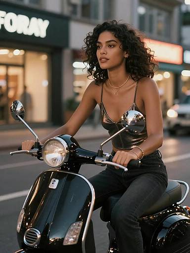 Confident Woman on Retro Scooter