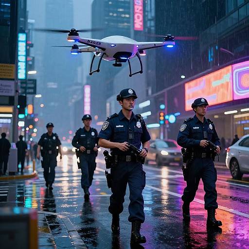 Cyberpunk AI Police Patrol Scene