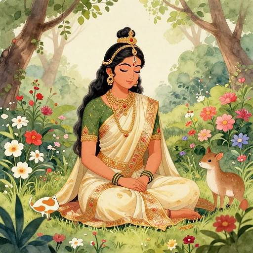 Serene Sita in Lush Ramayana Garden