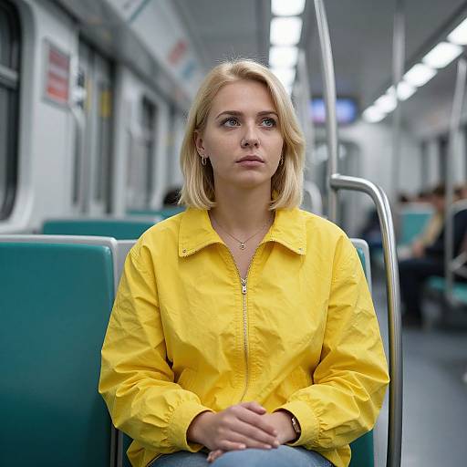 Thoughtful Blonde Woman in Kyiv Metro