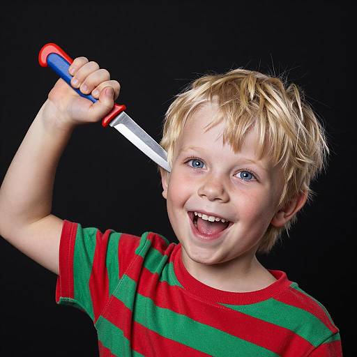 Playful Child with Colorful Knife