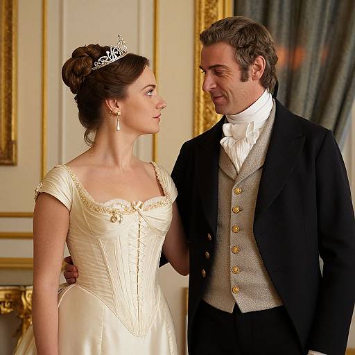 Elegant Historical Figures in Warm Room