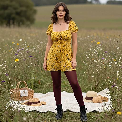 Boho Chic Woman in Floral Meadow