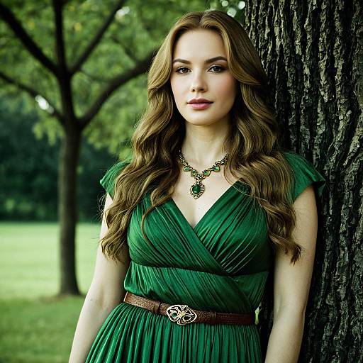 Young woman in green dress outdoors