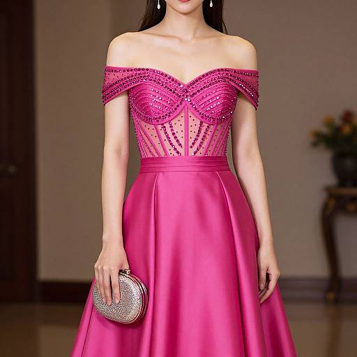 Elegant Woman in Vibrant Pink Evening Dress