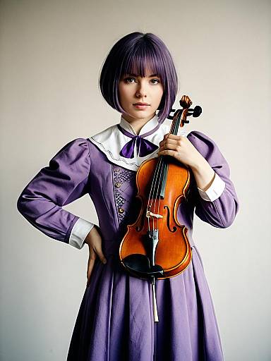 Woman in Viola Cosplay Holding Violin