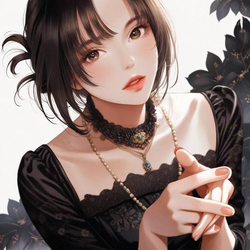 Elegant Himeko in Floral Black Dress