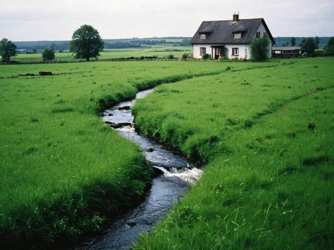 Serene Country Landscape with Stream