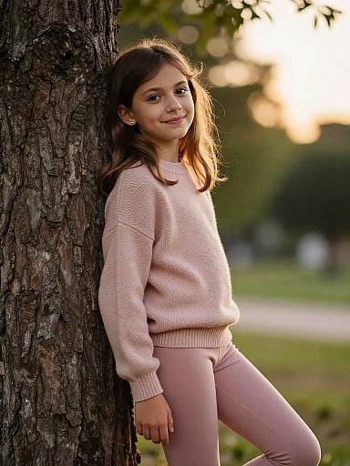 Olive-Skinned Girl Golden-Hour Park Portrait