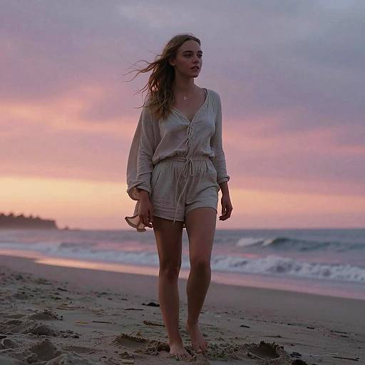 Anya Taylor-Joy at Vibrant Beach Sunset