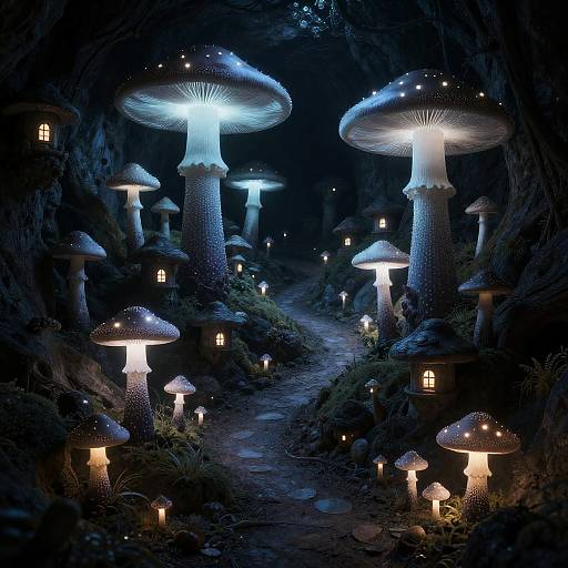 Bioluminescent Underground Mushroom Village