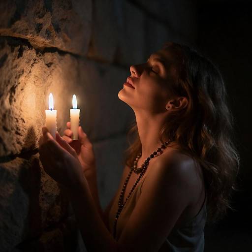 Candlelit Serene Portrait Beside Stone Wall