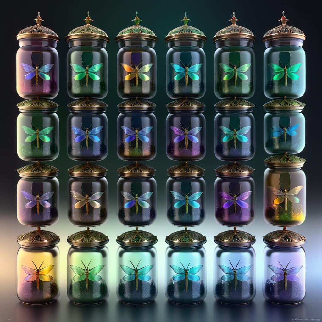 Ornate Dragonflies in Glass Jars