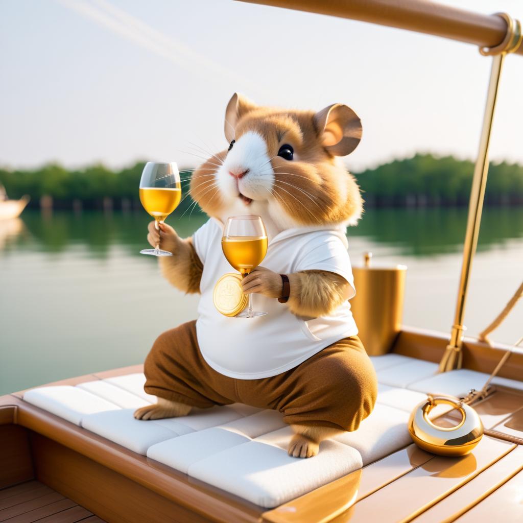 Yoga Hamster on a Serene Boat