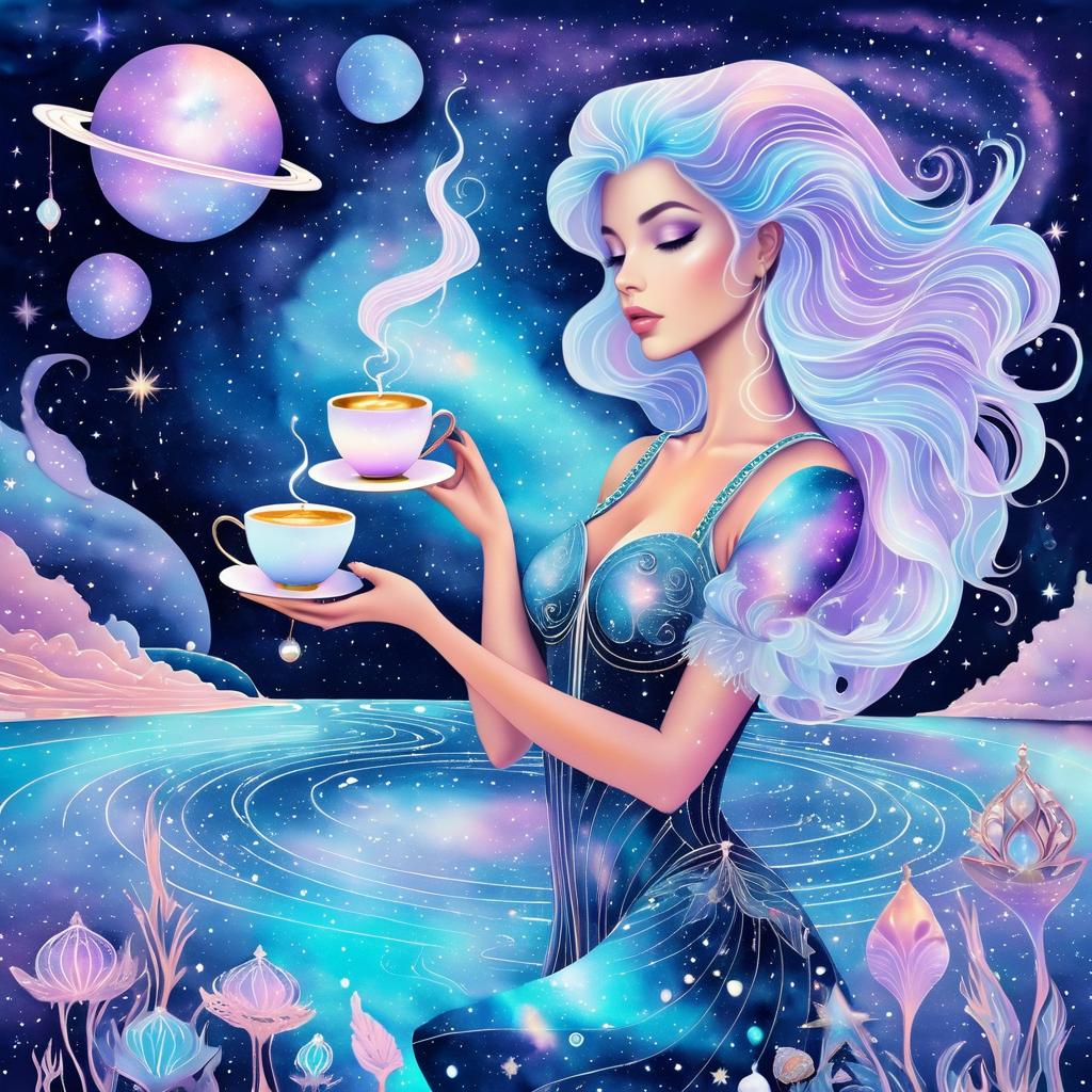 Enchanting Cosmic Coffee Mermaid Illustration