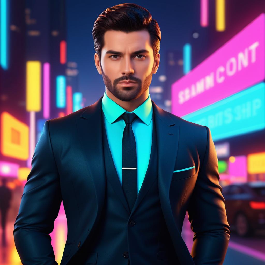 3D Render of Stylish Manager in Neon City