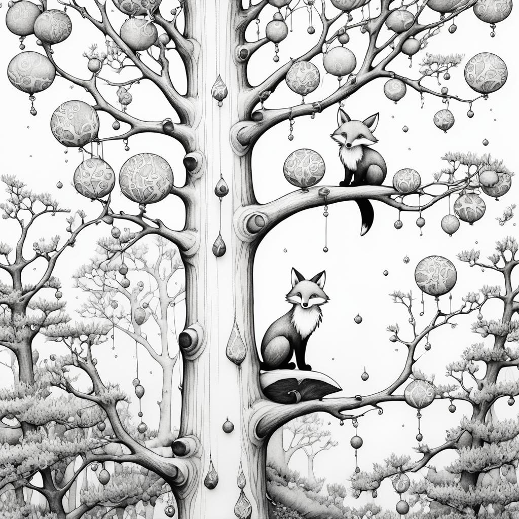 Whimsical Fox Climbing a Gumdrop Tree