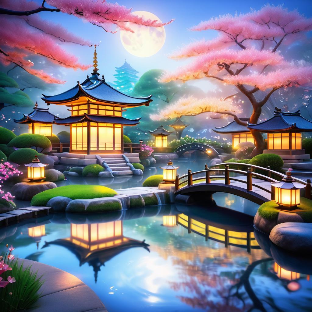 Enchanting Fantasy Japanese Garden Illustration