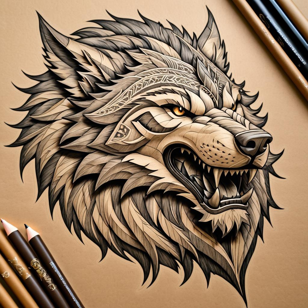 Epic Wolf Sketch in Fantasy Style