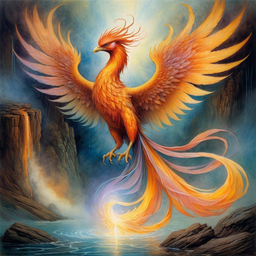 Mystical Phoenix in Ethereal Flowing Garments