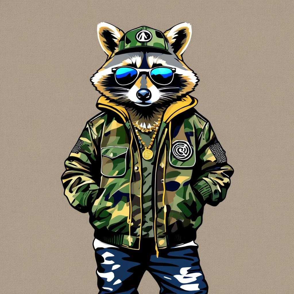 Raccoon Rapper in Camo Jacket