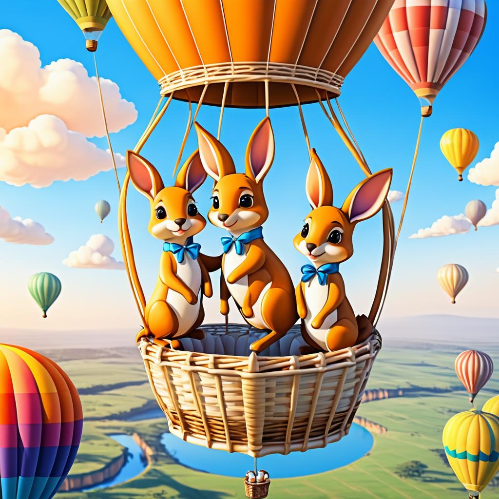 Adorable Kangaroos in Anime Balloon Adventure