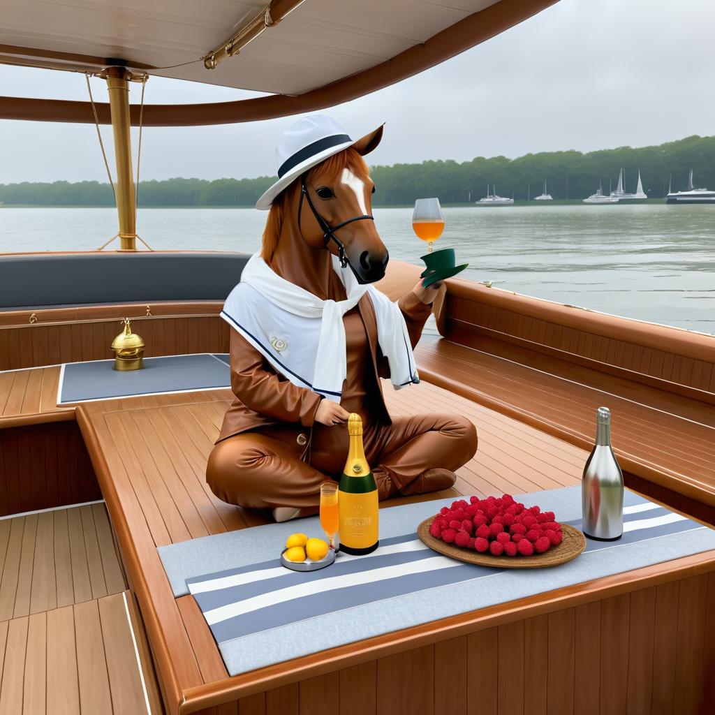 Yoga Horse Sipping Champagne on Boat