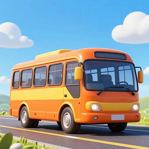 Vibrant Cartoon Orange Bus Scene