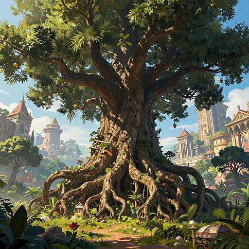 Giant Ancient Tree in Fantasy City