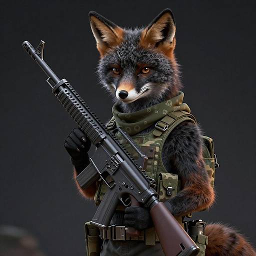 Jet-Black Fox Soldier With Assault Rifle