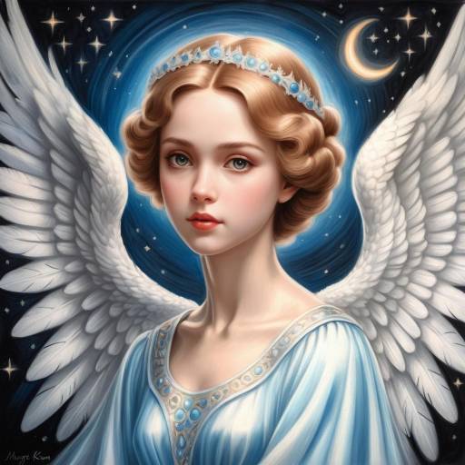 Angel Girl with Glowing Halo and Wings
