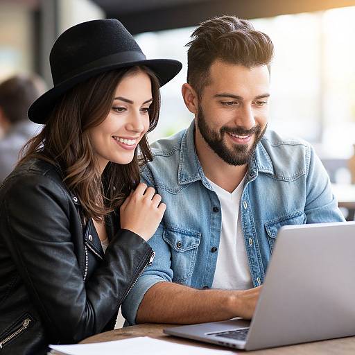 Smiling Couple at Outdoor Café