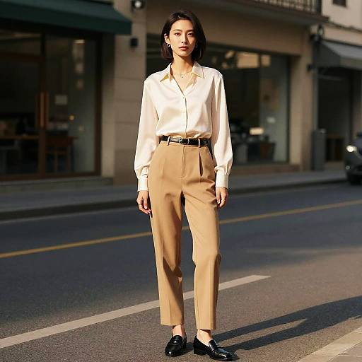 Golden-Hour Young Professional in Silk Blouse