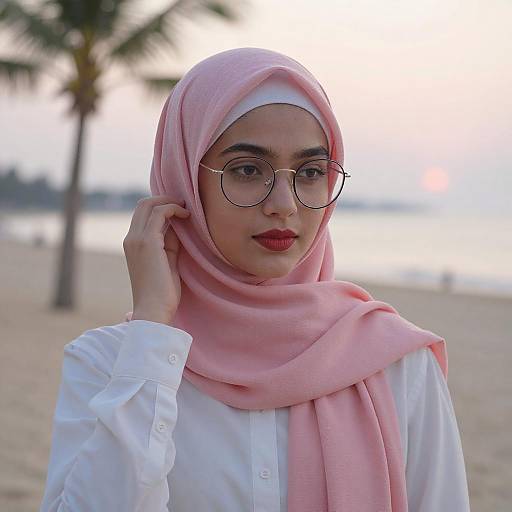Young Woman Adjusting Pink Hijab