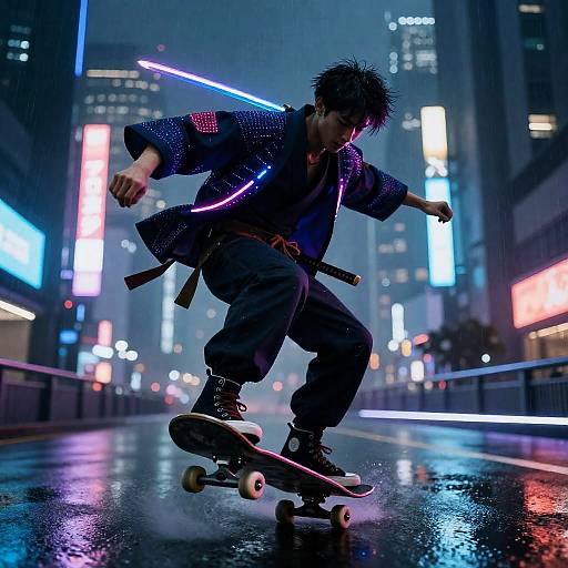 Neon Cyberpunk Samurai Nosegrind in Tokyo