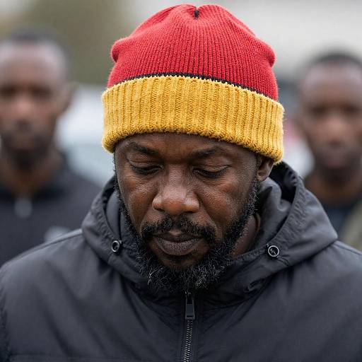 Middle-Aged Black Man in Colorful Beanie