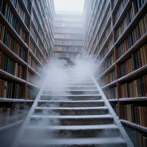 Ethereal Misty Library Staircases