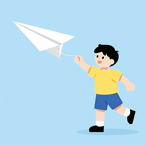 Minimalist Boy Flying Paper Airplane