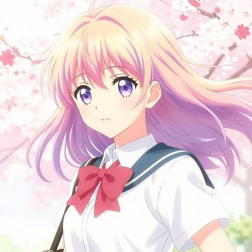 Trans Girl Manga Character with Cherry Blossoms