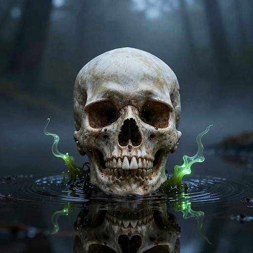 Haunting Skull in Bioluminescent Waters