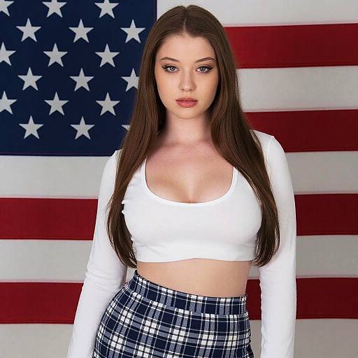Portrait of Young Woman with American Flag