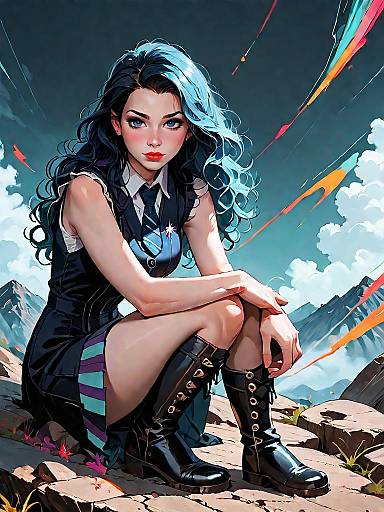 Bohemian Woman in Twilight Mountain Dress