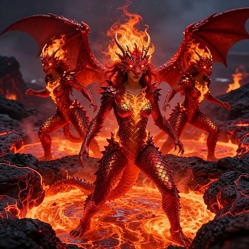 Fierce Dragon Girls in Lava Pools