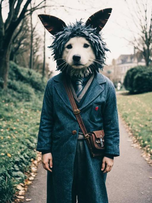 Person Wearing Dog and Wolf Hybrid Costume