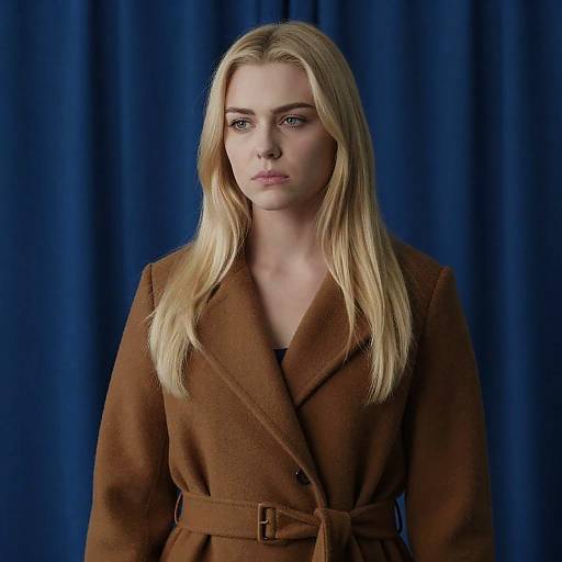 Serious Young Woman in Brown Coat