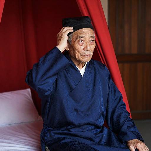 Serious Elderly Man in Blue Robe