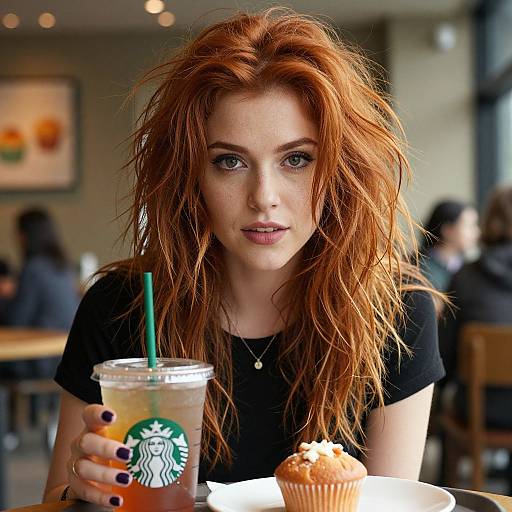 Cinematic Headshot of Woman at Starbucks