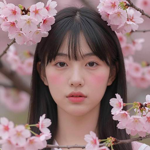 Serene Asian Woman Among Cherry Blossoms